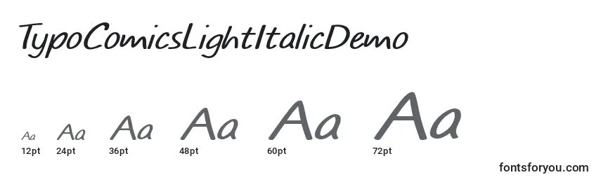 Размеры шрифта TypoComicsLightItalicDemo