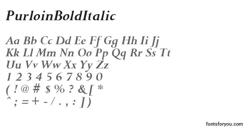 Czcionka PurloinBoldItalic – alfabet, cyfry, specjalne znaki