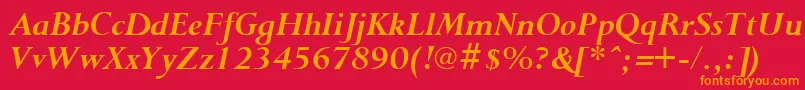 PurloinBoldItalic-Schriftart – Orangefarbene Schriften auf rotem Hintergrund