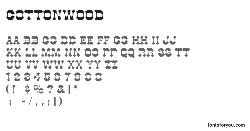 A fonte Cottonwood – alfabeto, números, caracteres especiais