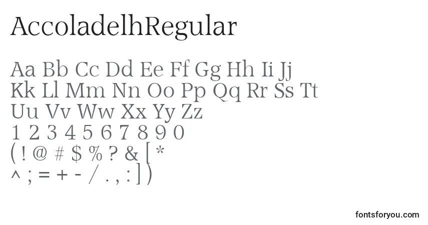 Czcionka AccoladelhRegular – alfabet, cyfry, specjalne znaki