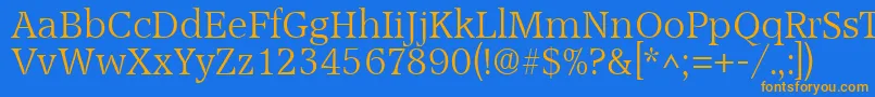 AccoladelhRegular-Schriftart – Orangefarbene Schriften auf blauem Hintergrund