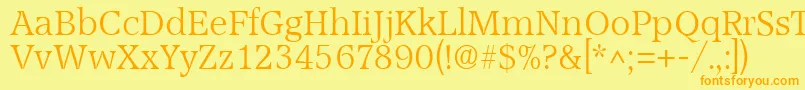 フォントAccoladelhRegular – オレンジの文字が黄色の背景にあります。