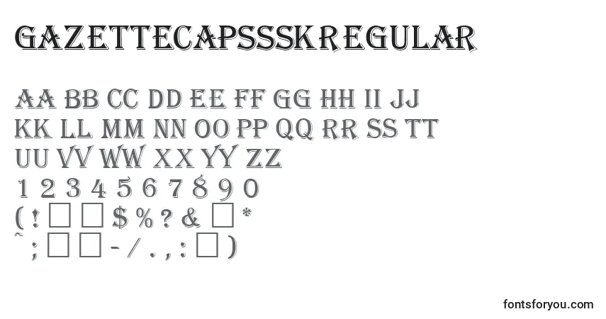 Schriftart GazettecapssskRegular – Alphabet, Zahlen, spezielle Symbole