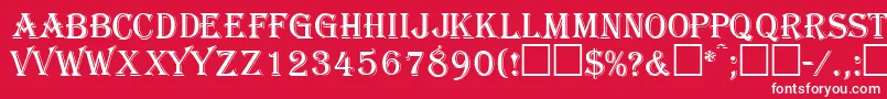 GazettecapssskRegular-Schriftart – Weiße Schriften auf rotem Hintergrund