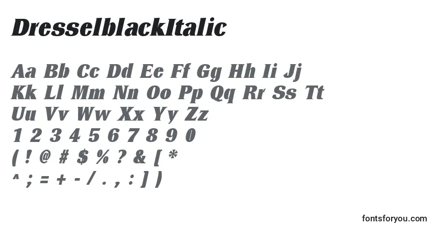 A fonte DresselblackItalic – alfabeto, números, caracteres especiais