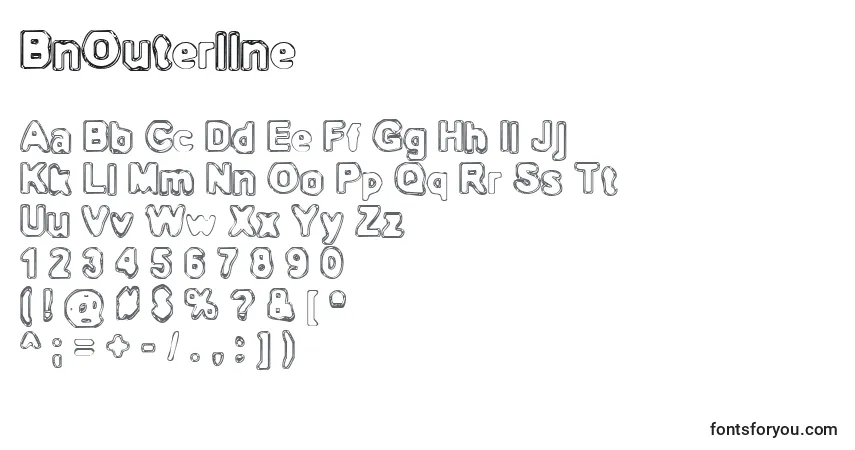 Czcionka BnOuterline – alfabet, cyfry, specjalne znaki