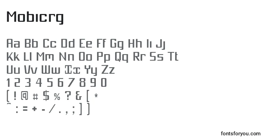A fonte Mobicrg – alfabeto, números, caracteres especiais