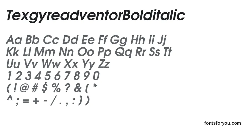 Шрифт TexgyreadventorBolditalic (115531) – алфавит, цифры, специальные символы