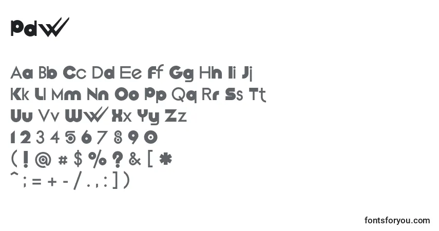 Schriftart Pdw – Alphabet, Zahlen, spezielle Symbole