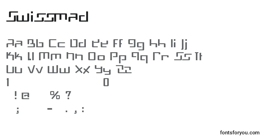 Czcionka Swissmad – alfabet, cyfry, specjalne znaki
