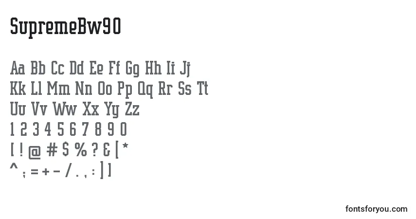A fonte SupremeBw90 – alfabeto, números, caracteres especiais