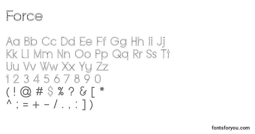Schriftart Force – Alphabet, Zahlen, spezielle Symbole