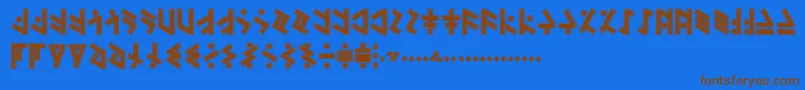 TemphisSweatermonkey-Schriftart – Braune Schriften auf blauem Hintergrund