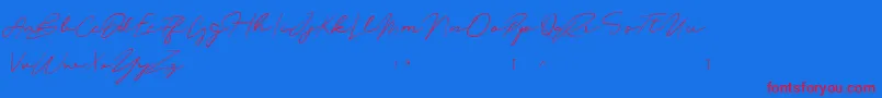 OliverQuinDafont-Schriftart – Rote Schriften auf blauem Hintergrund