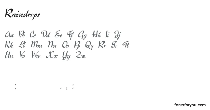 Schriftart Raindrops (115546) – Alphabet, Zahlen, spezielle Symbole