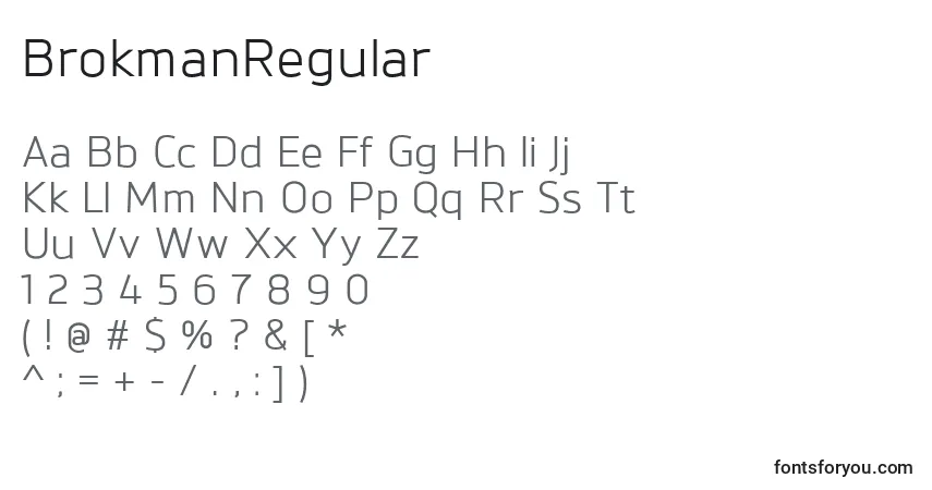 A fonte BrokmanRegular – alfabeto, números, caracteres especiais