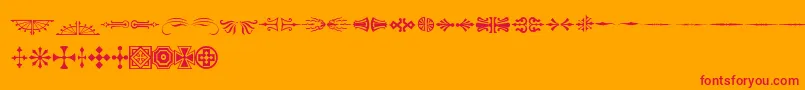 AdobeWoodTypeOrnamentsOne-Schriftart – Rote Schriften auf orangefarbenem Hintergrund