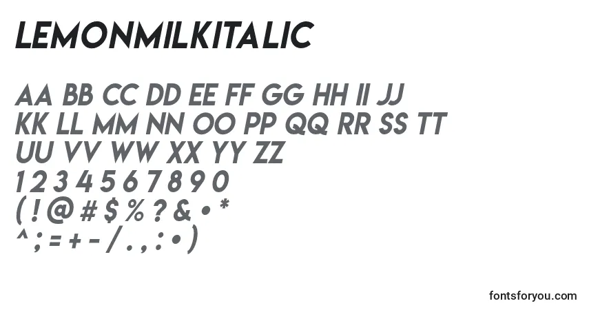 Шрифт Lemonmilkitalic – алфавит, цифры, специальные символы