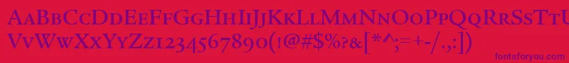 LegacySerifMdScItcTtMed Font – Purple Fonts on Red Background