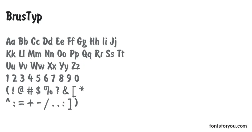 Schriftart BrusTyp – Alphabet, Zahlen, spezielle Symbole