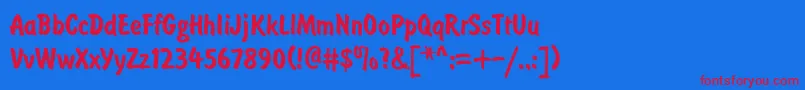 BrusTyp-Schriftart – Rote Schriften auf blauem Hintergrund