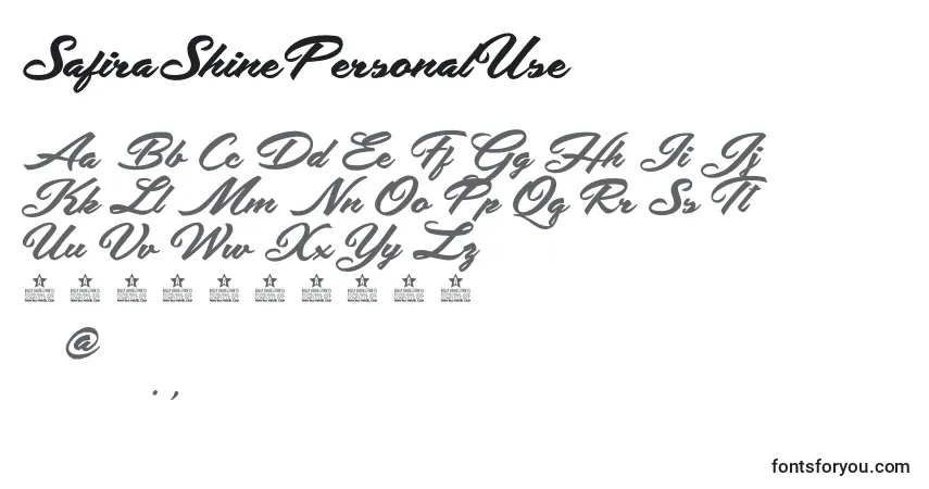 Czcionka SafiraShinePersonalUse – alfabet, cyfry, specjalne znaki