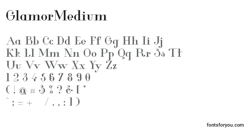 Schriftart GlamorMedium (115560) – Alphabet, Zahlen, spezielle Symbole