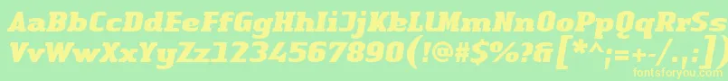 LinotypeAuthenticSerifBlackitalic-fontti – keltaiset fontit vihreällä taustalla