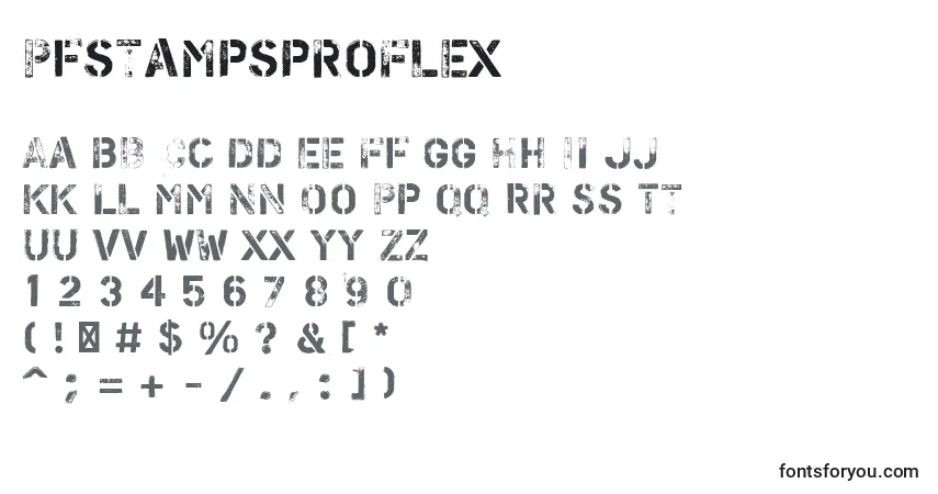 A fonte PfstampsproFlex – alfabeto, números, caracteres especiais