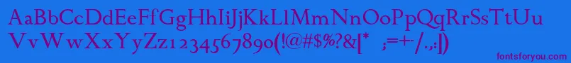 Chanticleerromannf-Schriftart – Violette Schriften auf blauem Hintergrund