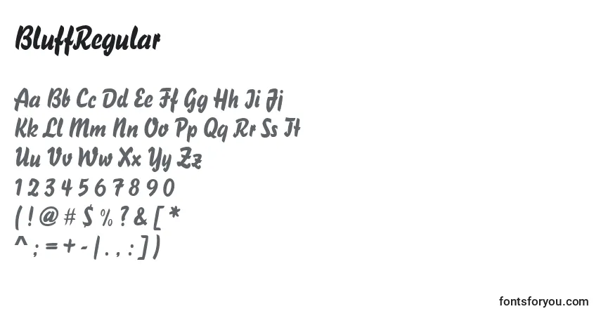 Czcionka BluffRegular – alfabet, cyfry, specjalne znaki