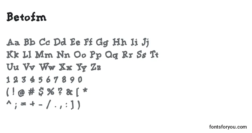 A fonte Betofm – alfabeto, números, caracteres especiais