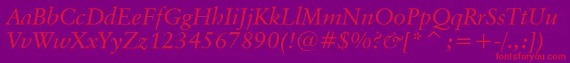 ClassicalGaramondItalicBt-Schriftart – Rote Schriften auf violettem Hintergrund