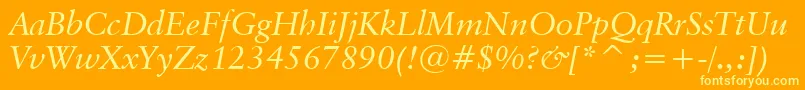 Шрифт ClassicalGaramondItalicBt – жёлтые шрифты на оранжевом фоне