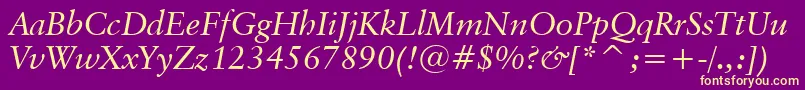 フォントClassicalGaramondItalicBt – 紫の背景に黄色のフォント