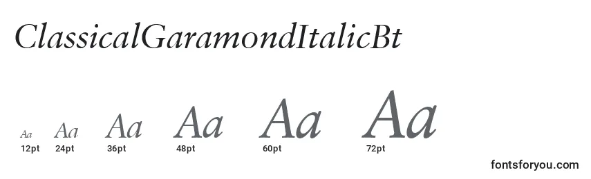 Размеры шрифта ClassicalGaramondItalicBt