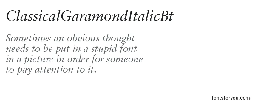 Review of the ClassicalGaramondItalicBt Font