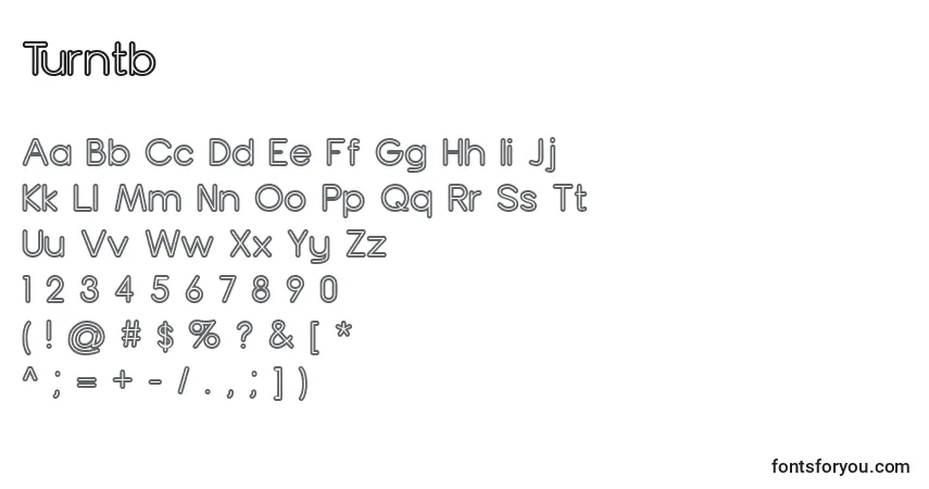 Schriftart Turntb – Alphabet, Zahlen, spezielle Symbole