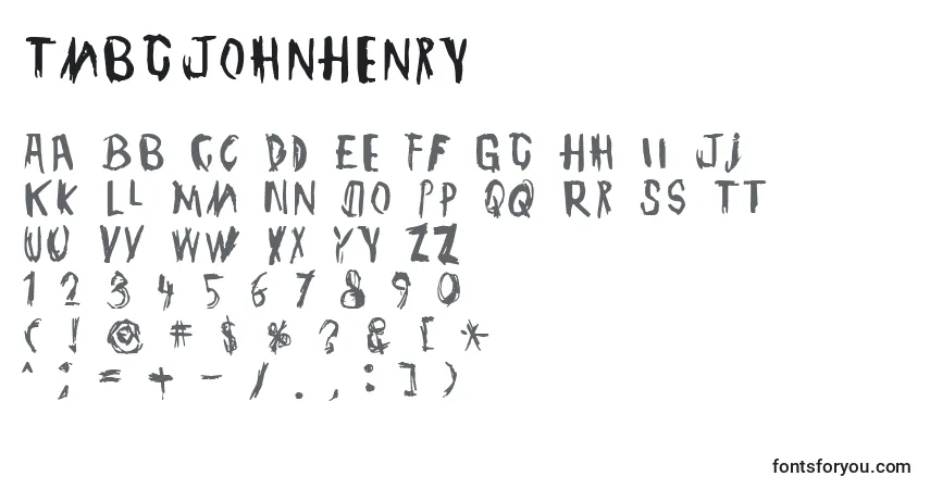 Czcionka TmbgJohnHenry – alfabet, cyfry, specjalne znaki