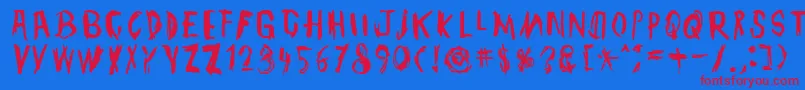TmbgJohnHenry-Schriftart – Rote Schriften auf blauem Hintergrund