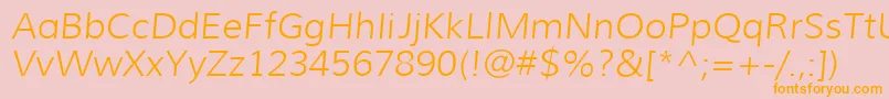 MuliLightitalic-fontti – oranssit fontit vaaleanpunaisella taustalla