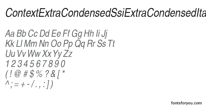 Fuente ContextExtraCondensedSsiExtraCondensedItalic - alfabeto, números, caracteres especiales