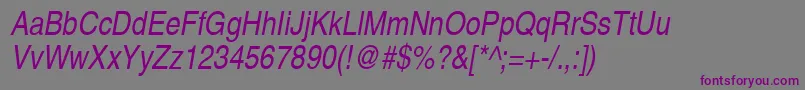 フォントContextExtraCondensedSsiExtraCondensedItalic – 紫色のフォント、灰色の背景
