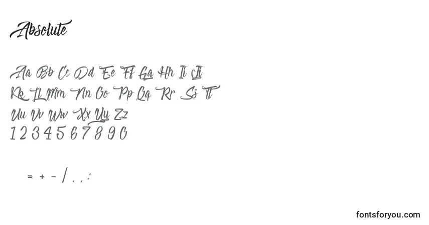 Czcionka Absolute – alfabet, cyfry, specjalne znaki