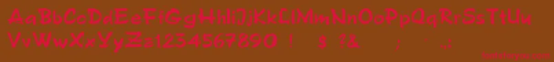 フォントFredSemiscript – 赤い文字が茶色の背景にあります。