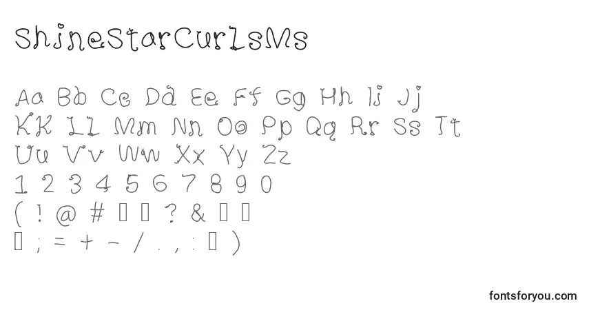 Czcionka ShineStarCurlsMs – alfabet, cyfry, specjalne znaki