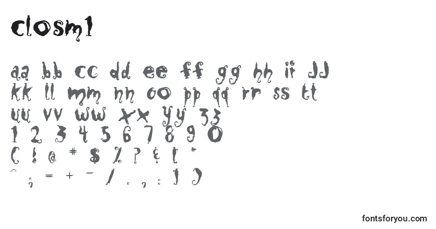 Czcionka Closm1 – alfabet, cyfry, specjalne znaki