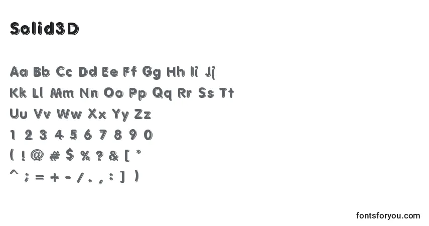 Schriftart Solid3D – Alphabet, Zahlen, spezielle Symbole