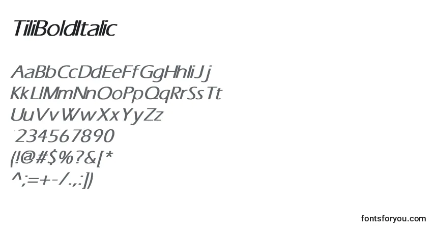 Шрифт TiliBoldItalic – алфавит, цифры, специальные символы
